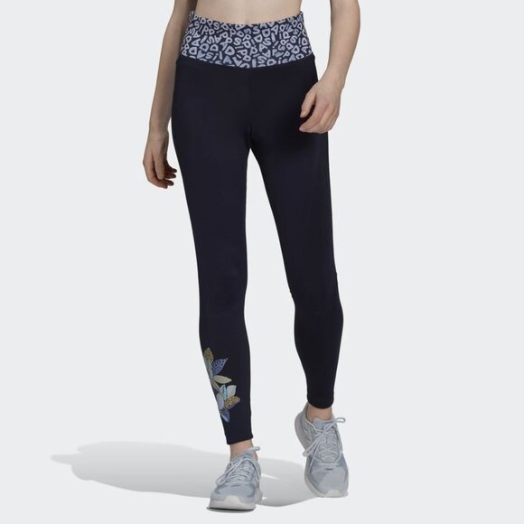 adidas Black Leggings with Blue Pattern - Picture 1 of 11